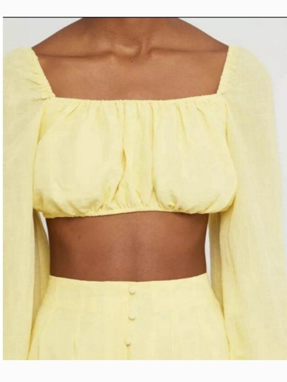 Yellow Crop Top Kourt Enza Puff Long Sleeves Off Shoulder Boho